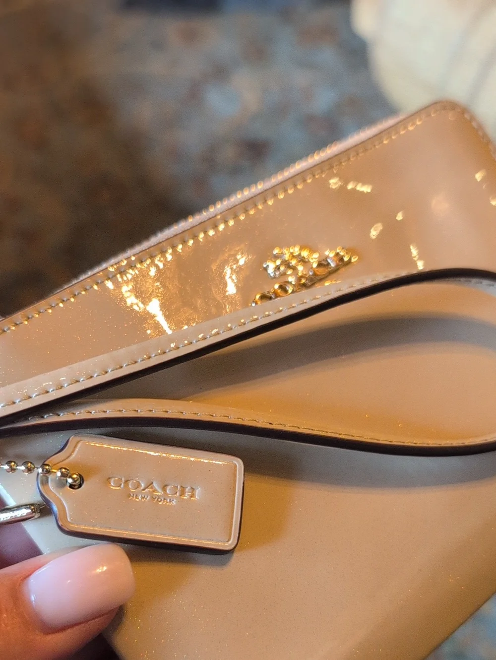 Coach Patent Wristlet in Light Beige with Gold Hardware NWOT
